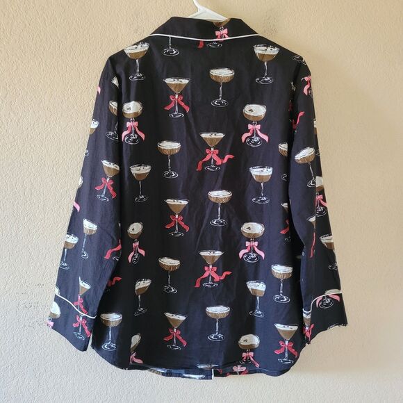 Print Fresh Wine Enthusiast Expresso Martini Organic Cotton Pajama Top Sz Large - Picture 7 of 7
